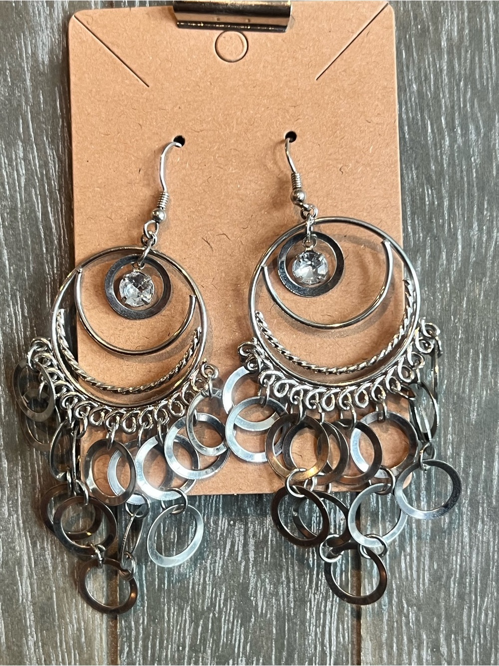 Vintage Silver Tone Dangle Hoop Chandelier Earrings - Women Jewelry